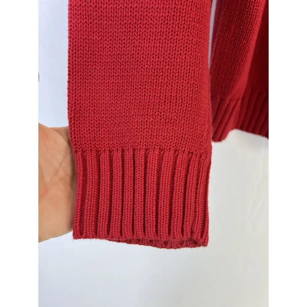 Lands' End Mens‎ Red 100% Cotton Crew Neck Heavyweight Drifter Sweater L Preppy